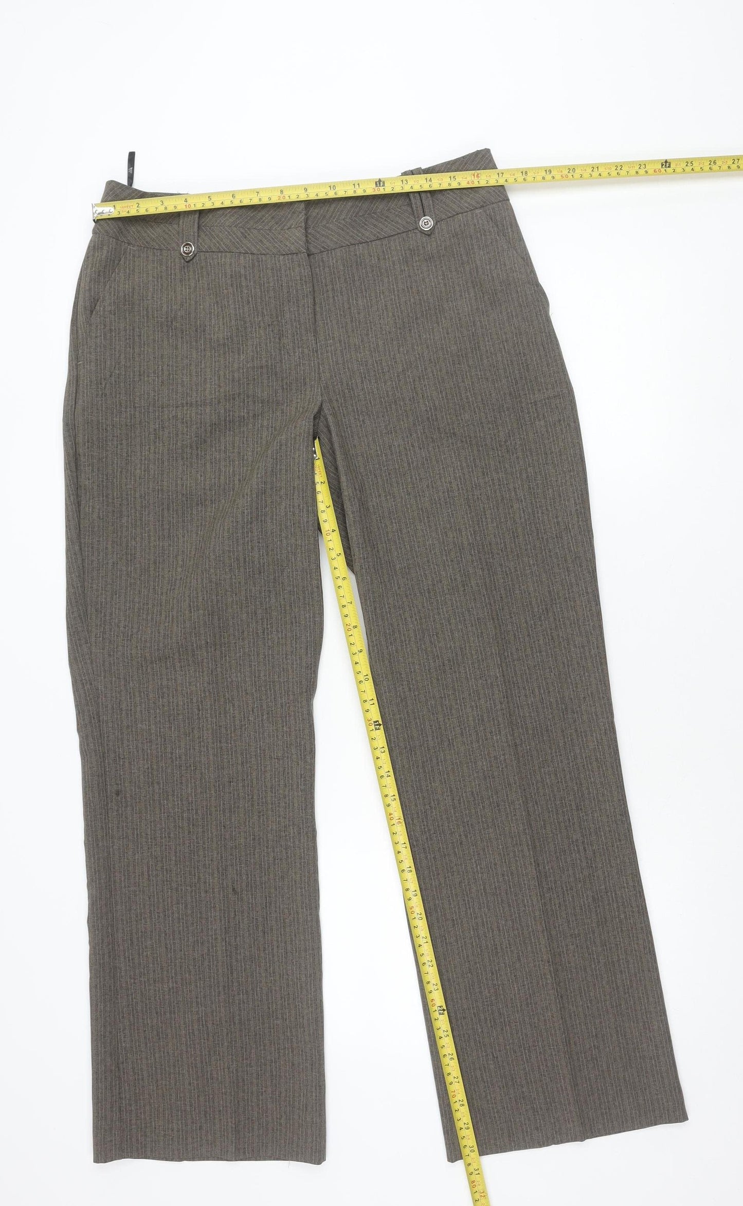 BHS Womens Brown Striped Dress Pants Size 14 Straight Work Trousers