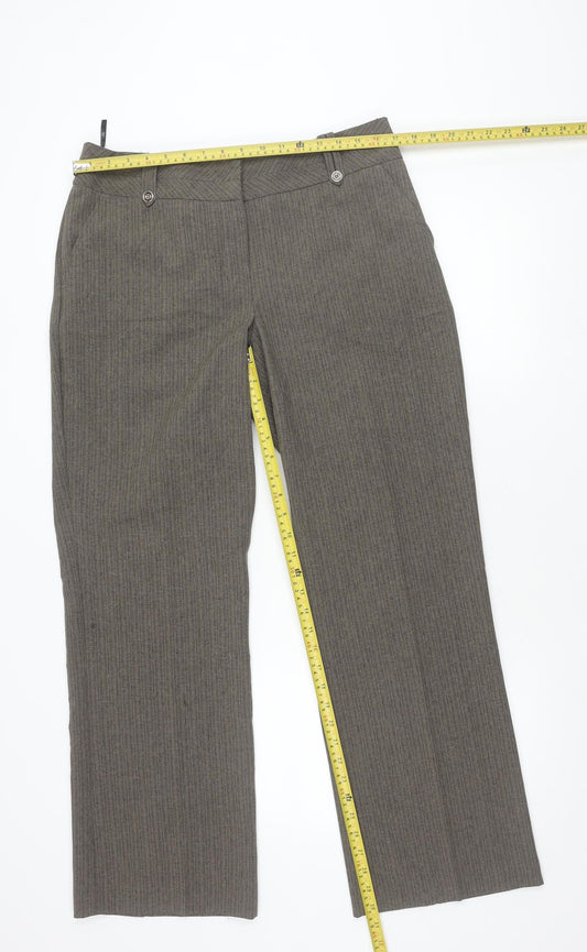 BHS Womens Brown Striped Dress Pants Size 14 Straight Work Trousers