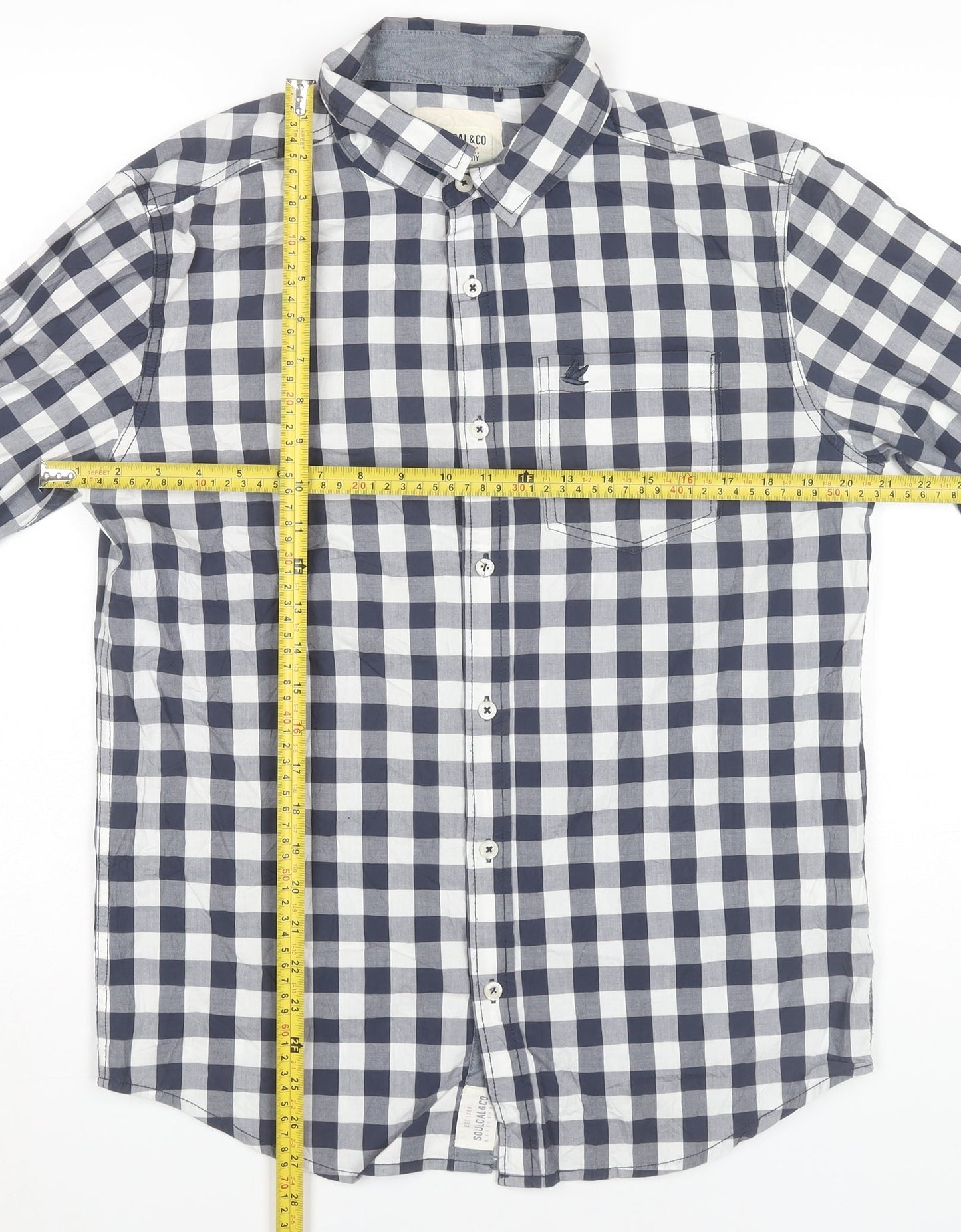 SoulCal & Co Men's Blue Check Long Sleeve Button-Up Shirt M
