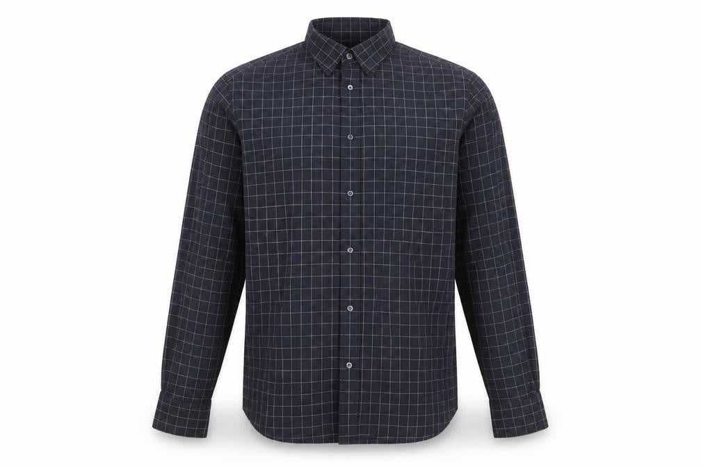 Front view of Jaeger Men's Blue XL Two Fold Cotton Check Button-Up Shirt