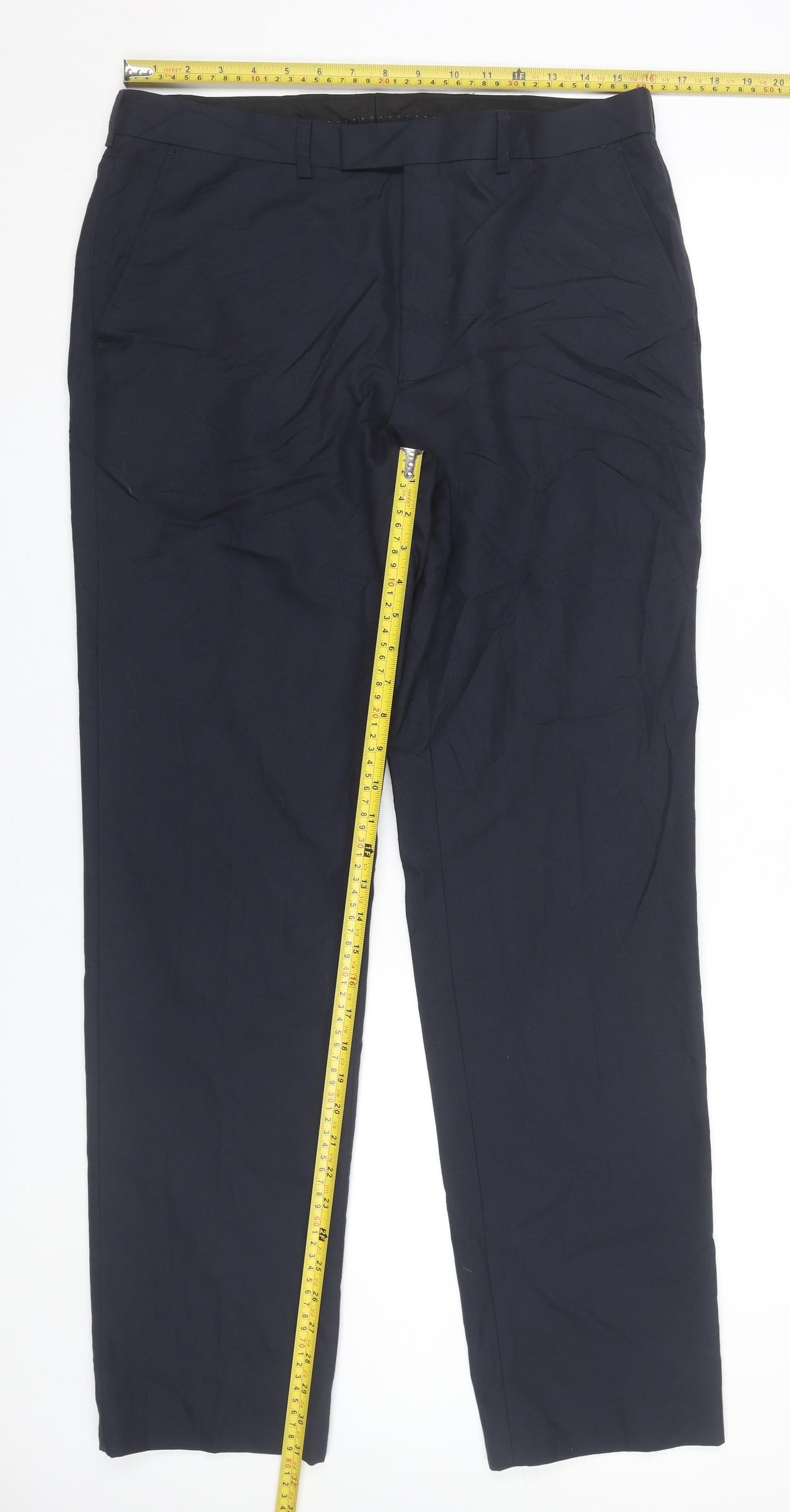 Marks and Spencer Men's Navy Blue 34x33 Slim Fit Dress Pants Trousers