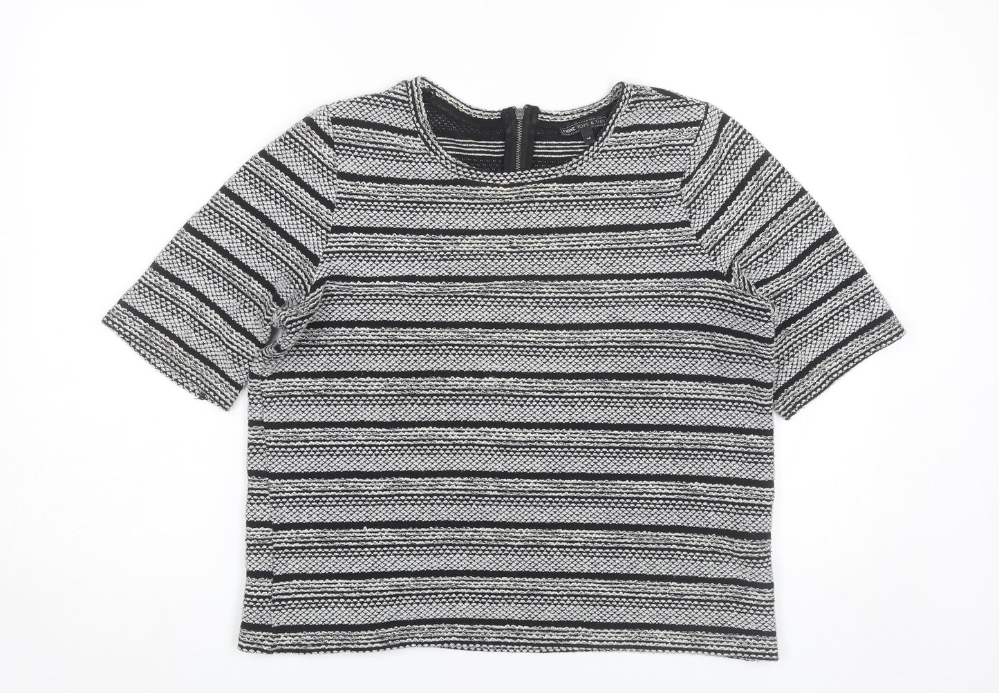 Next Women’s Black Striped Knit Short Sleeve Top Size 14