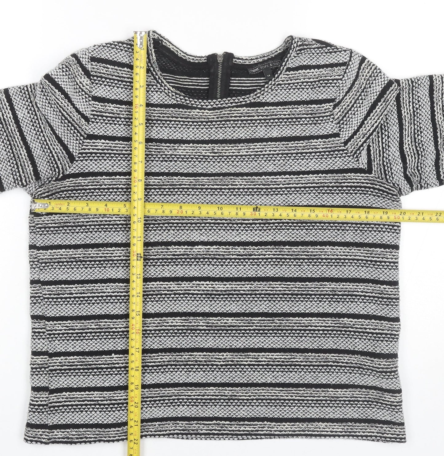Next Women’s Black Striped Knit Short Sleeve Top Size 14