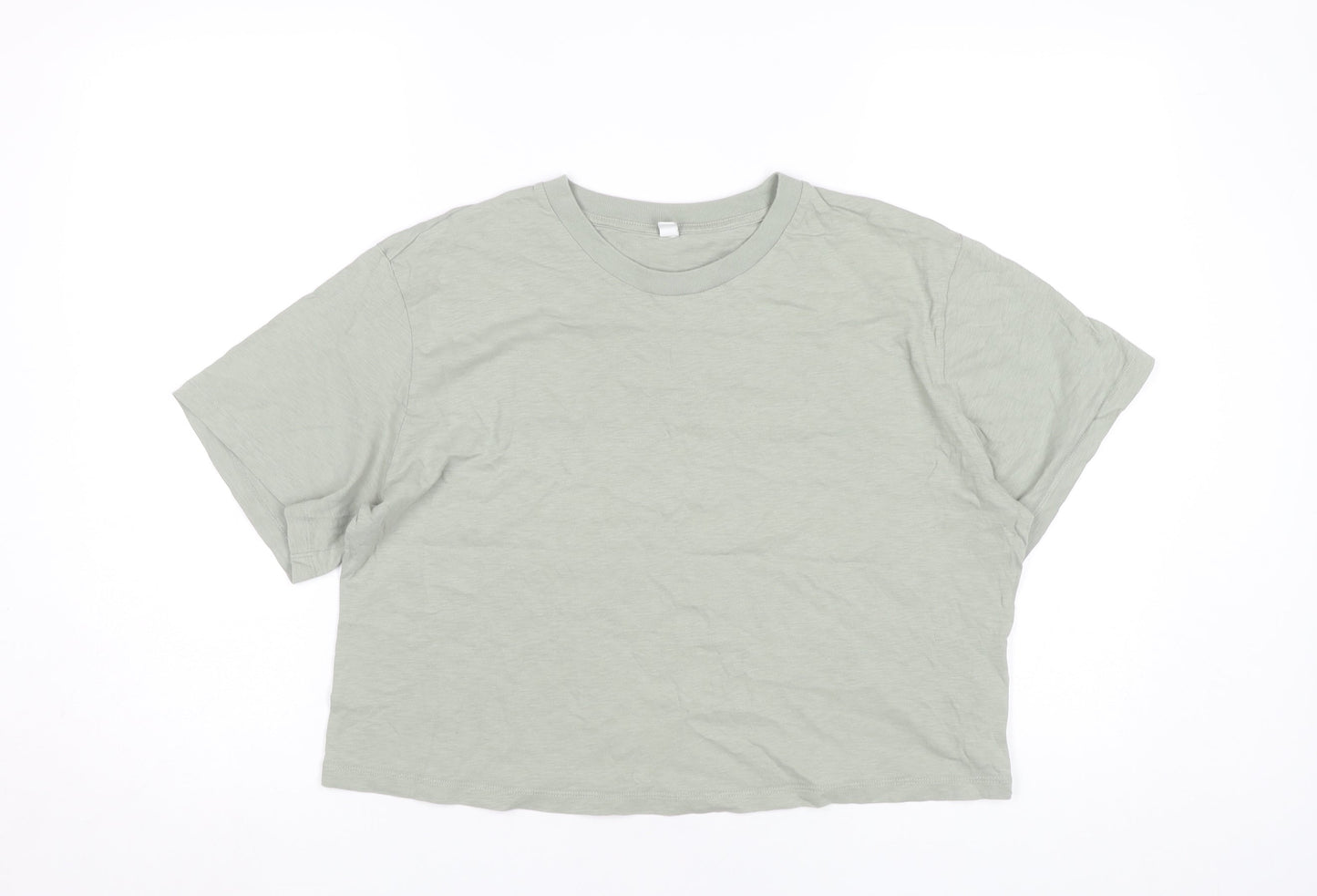 Uniqlo Women Green L Cropped Cotton T-Shirt Casual Top