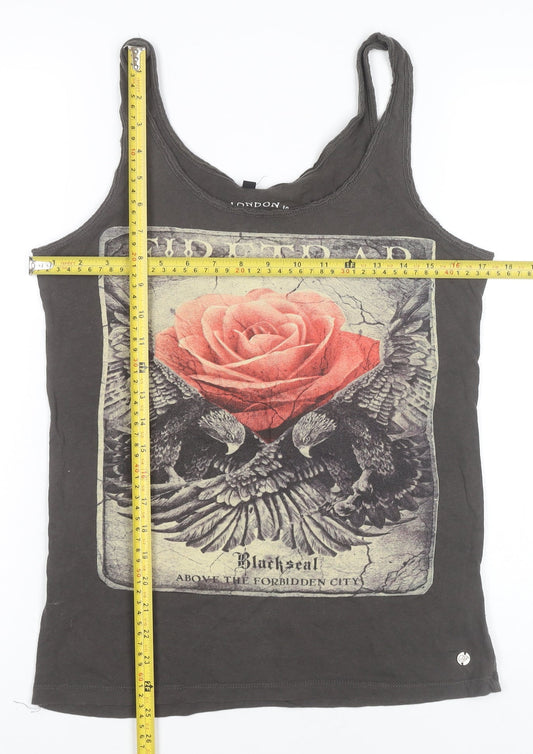 Firetrap Womens Black Cotton Graphic Tank Top M Gothic Rose Festival