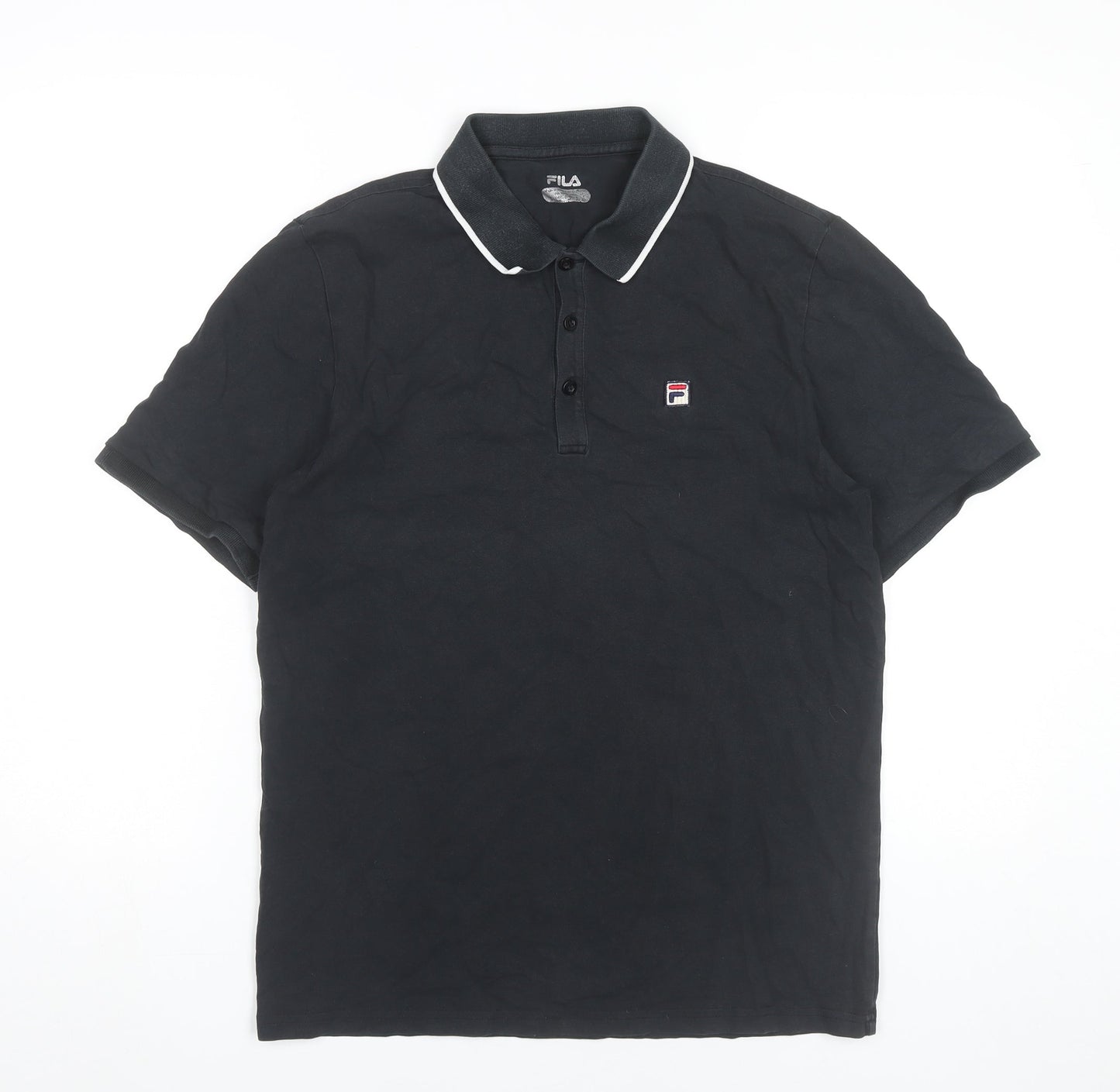 FILA Men’s Black Polo Shirt M Short Sleeve Cotton Stretch