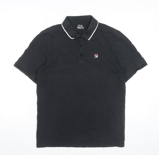 FILA Men’s Black Polo Shirt M Short Sleeve Cotton Stretch