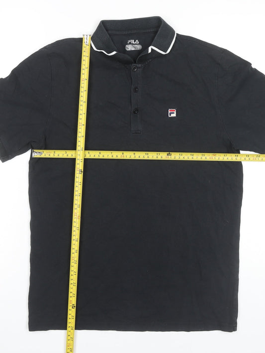 FILA Men’s Black Polo Shirt M Short Sleeve Cotton Stretch
