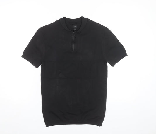 River Island Men’s Black Short Sleeve Zip T-Shirt Size S