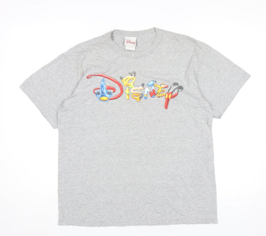 Disney Men’s Grey Graphic Logo T-Shirt Size M Short Sleeve