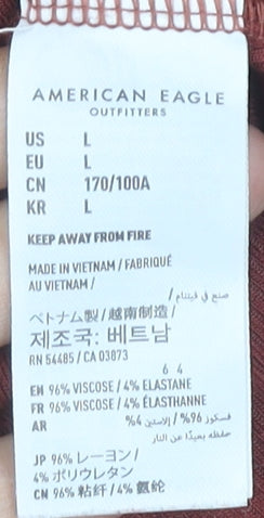 American Eagle Womens Red Button-Up Long Sleeve Jersey Top Size 14