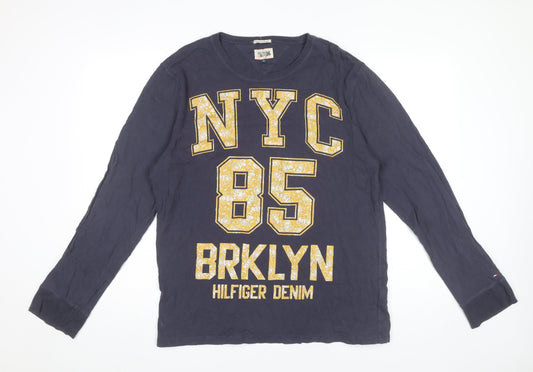 Hilfiger Denim Men's Blue Long Sleeve Graphic T-Shirt Size L