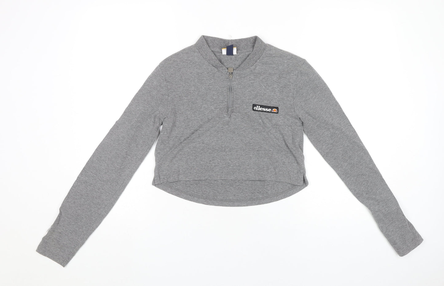 Ellesse Women's Grey Cropped Long Sleeve Zip T-Shirt Size 8