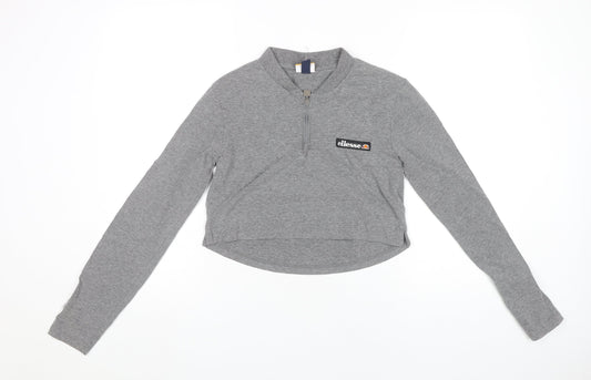 Ellesse Women's Grey Cropped Long Sleeve Zip T-Shirt Size 8