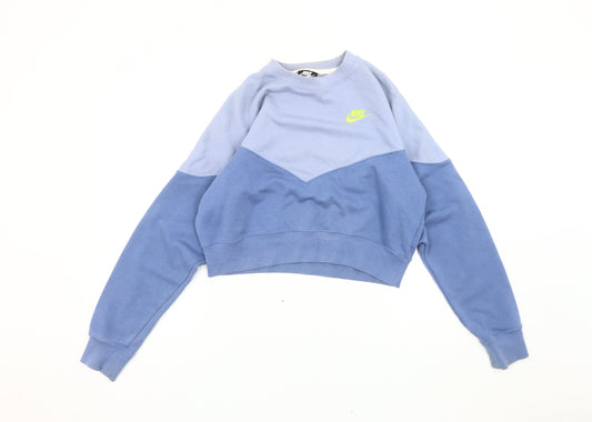 Nike Women’s Blue Cropped Sweatshirt Medium Cotton Blend Logo