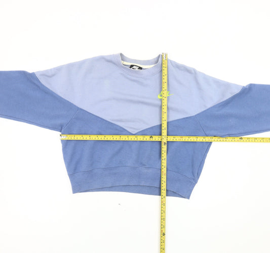 Nike Women’s Blue Cropped Sweatshirt Medium Cotton Blend Logo