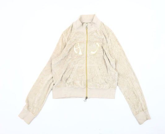 Armani Jeans Womens Beige Bomber Jacket Size 12 Cotton Blend