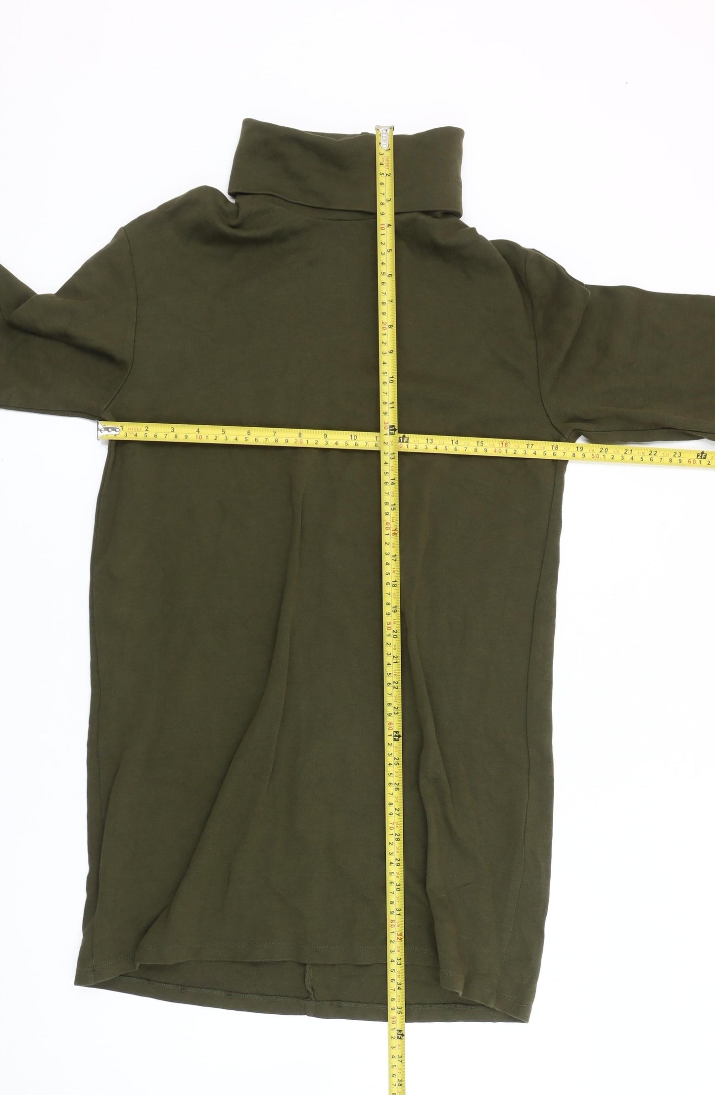 Zara Women Green Roll Neck Shift Dress Size M Knee Length 3/4 Sleeve