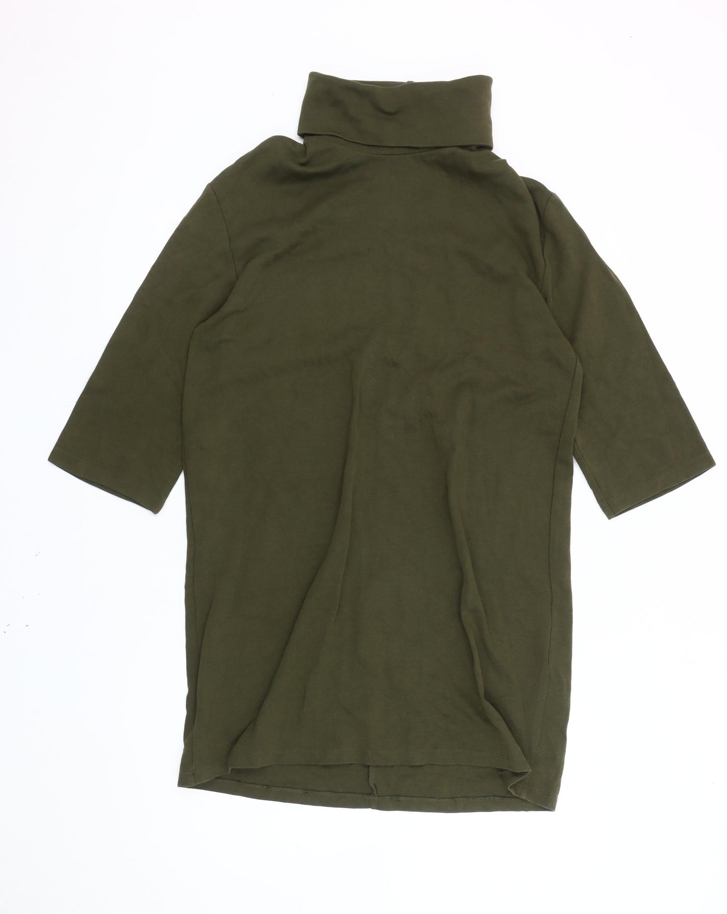 Zara Women Green Roll Neck Shift Dress Size M Knee Length 3/4 Sleeve