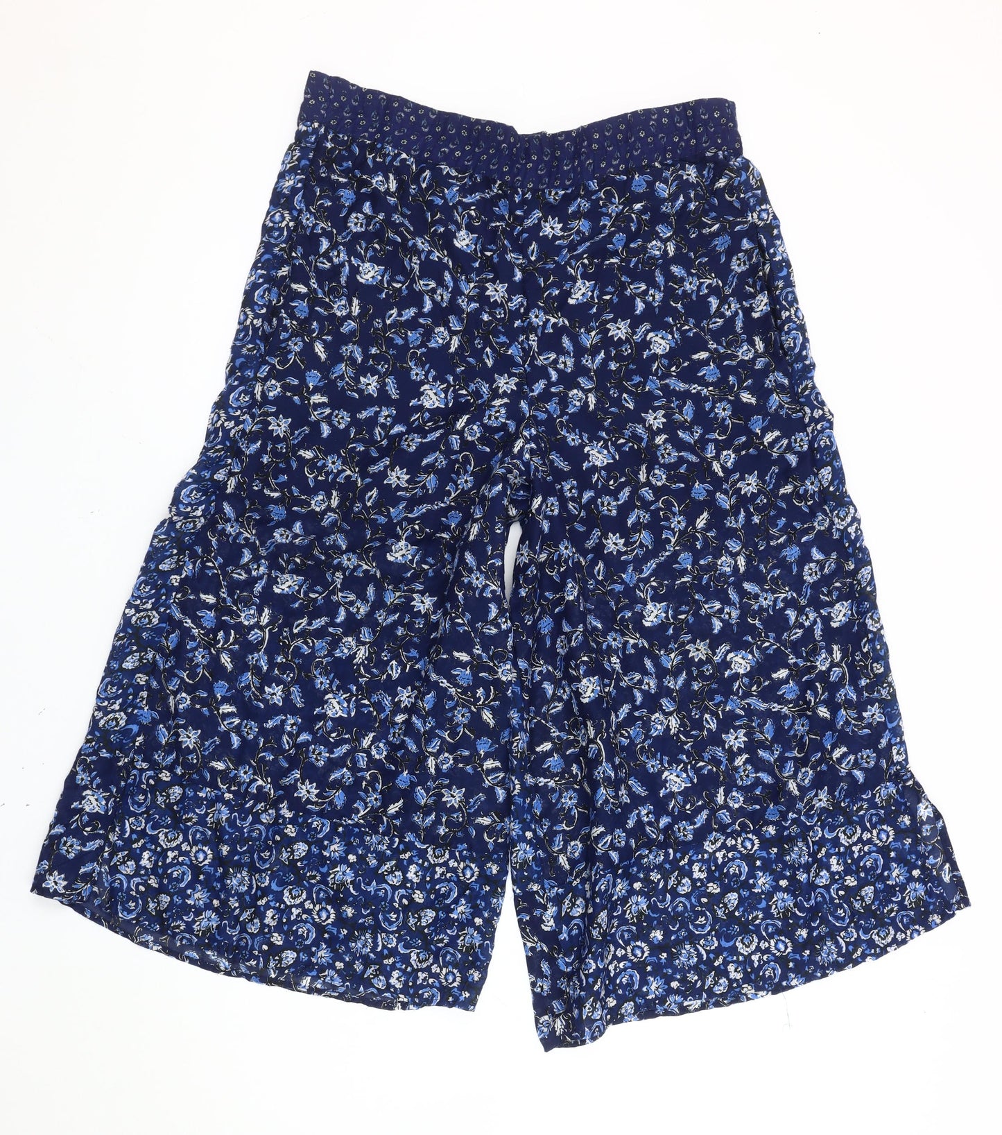 French Connection Women’s Blue Floral Cropped Wide-Leg Trousers Size 8