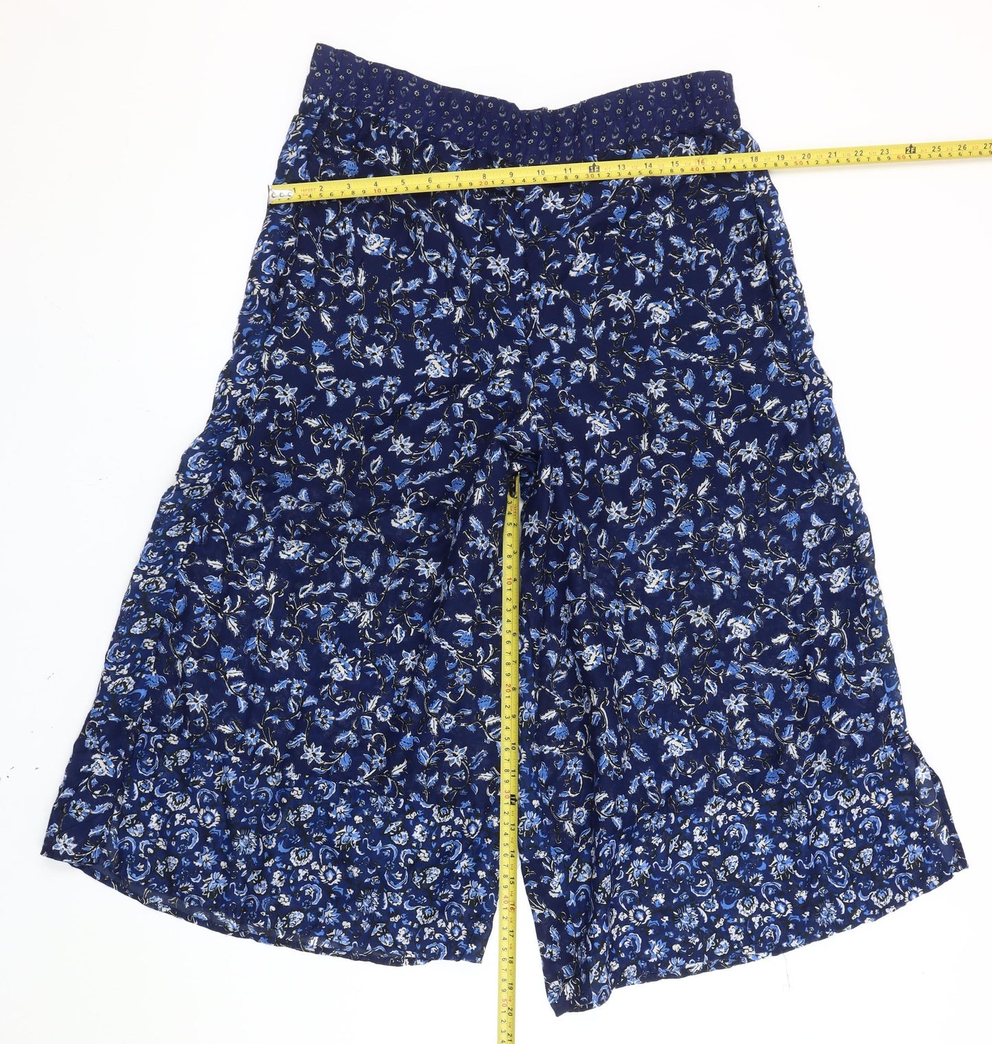 French Connection Women’s Blue Floral Cropped Wide-Leg Trousers Size 8