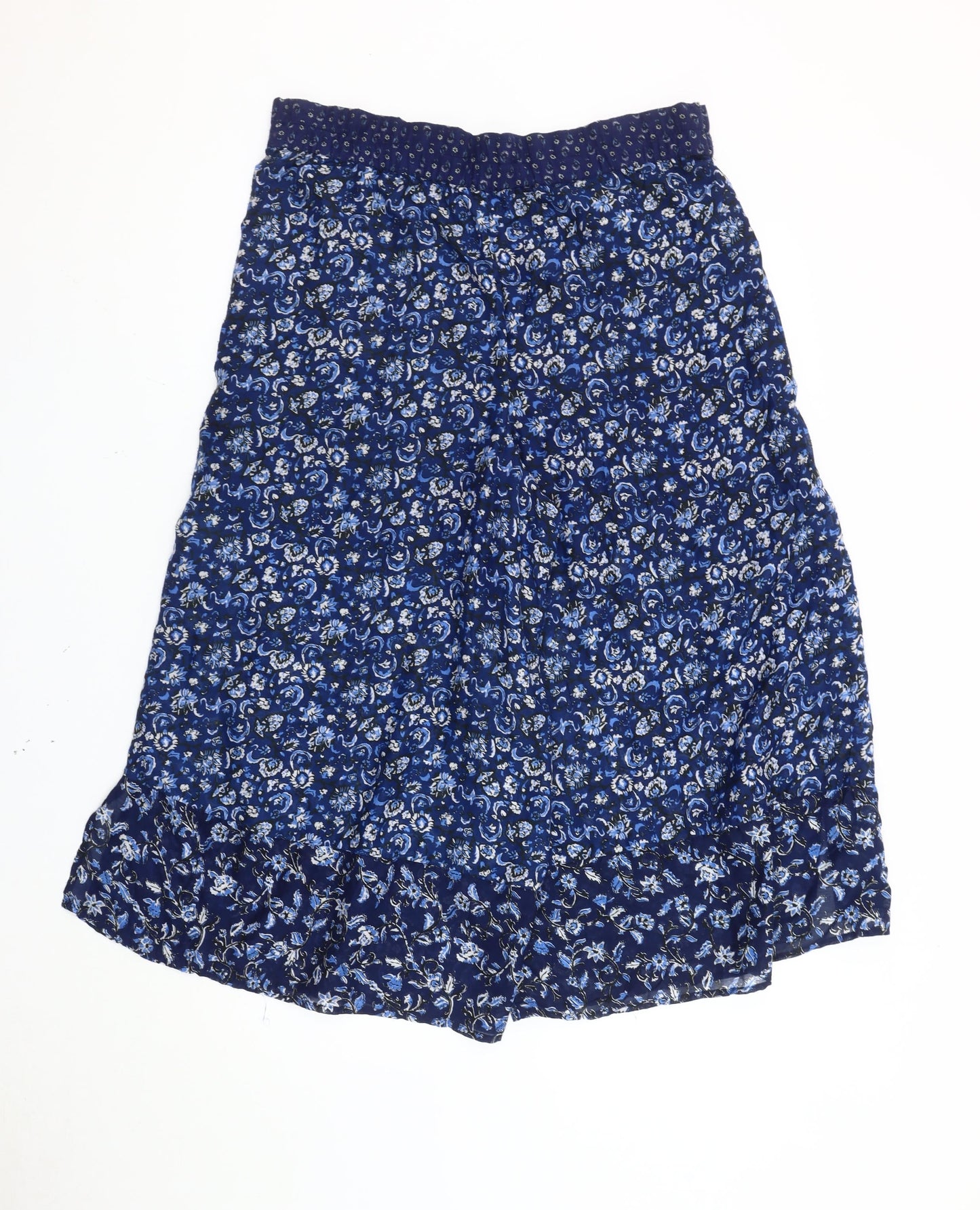 French Connection Women’s Blue Floral Cropped Wide-Leg Trousers Size 8