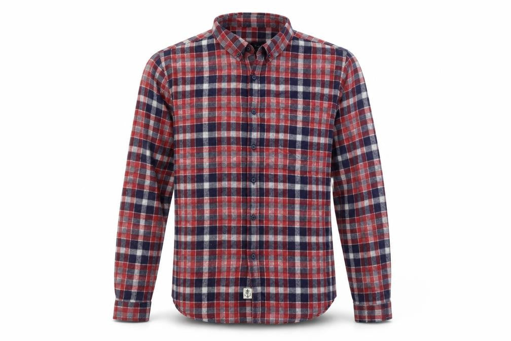Shore Leave Mens Red Blue Check Flannel Shirt Size L Long Sleeve