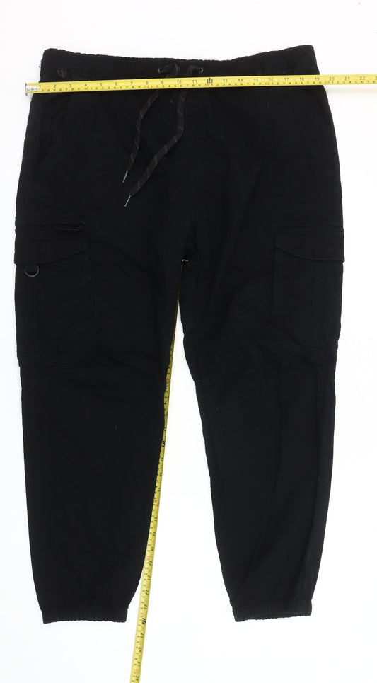 Pull&Bear Men’s Black Cargo Trousers XL Cotton Blend Casual