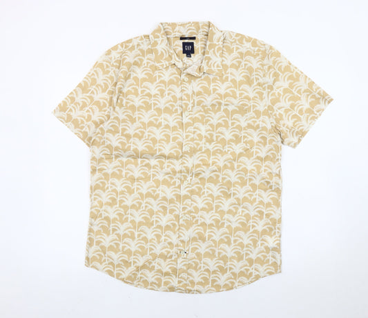 GAP Men’s Beige Slim Fit Hawaiian Beach Short Sleeve Shirt M