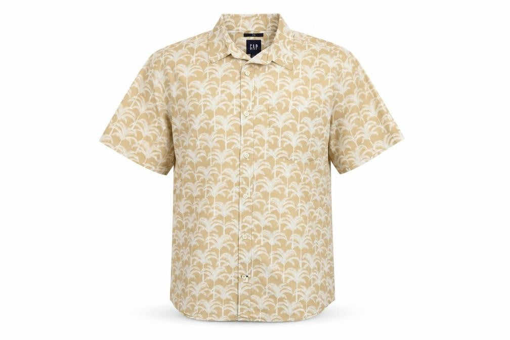 Gap Men’s Beige Slim Fit Hawaiian Beach Short Sleeve Shirt M