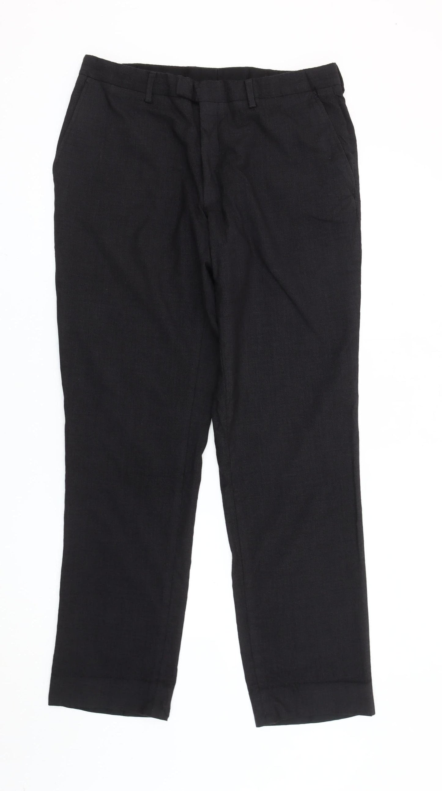 T.M Lewin Mens Black Slim Fit Linen Dress Trousers 36R