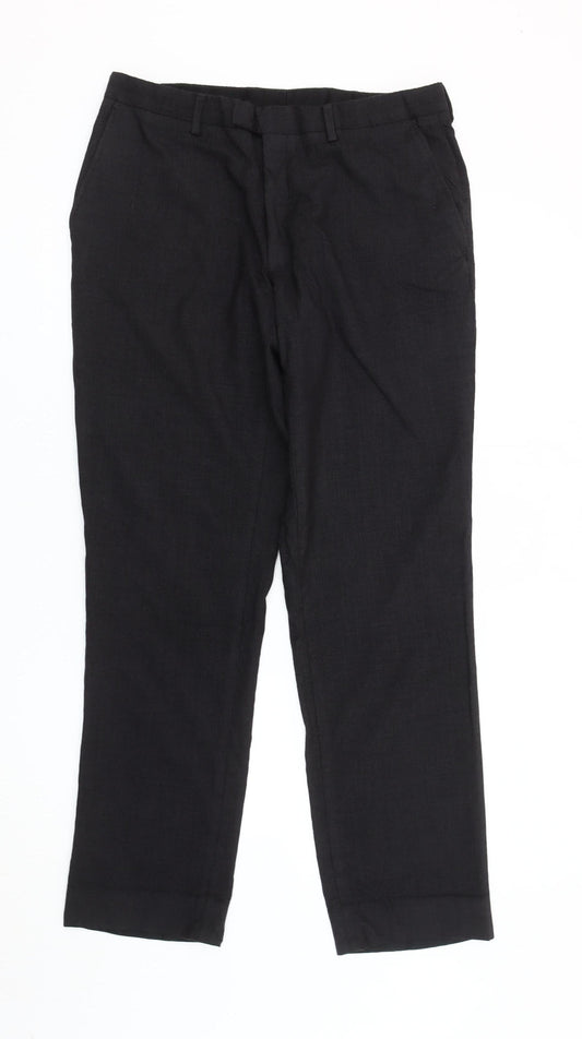 T.M Lewin Mens Black Slim Fit Linen Dress Trousers 36R