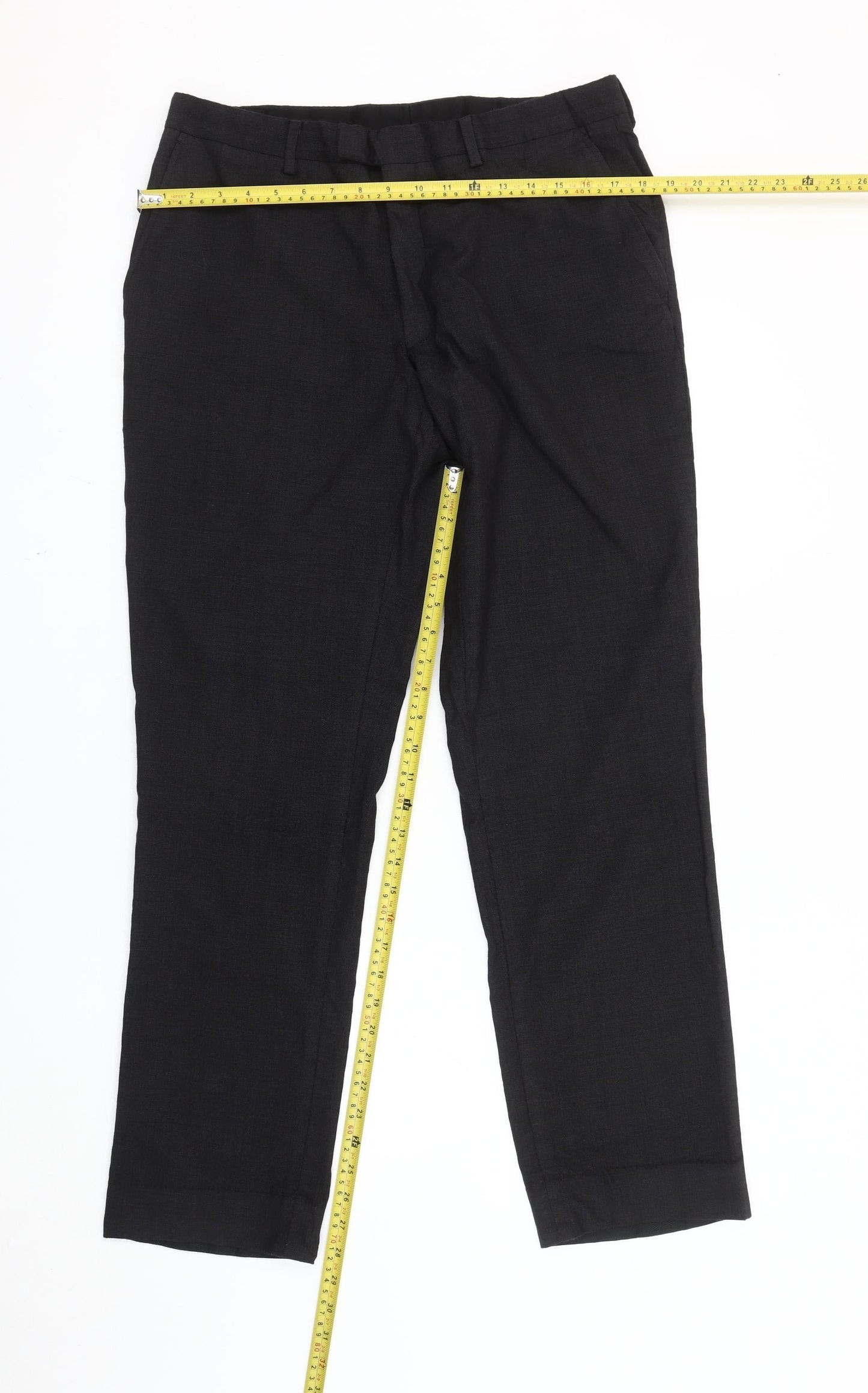 T.M Lewin Mens Black Slim Fit Linen Dress Trousers 36R