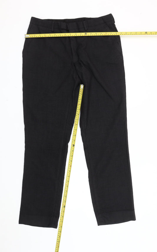T.M Lewin Mens Black Slim Fit Linen Dress Trousers 36R
