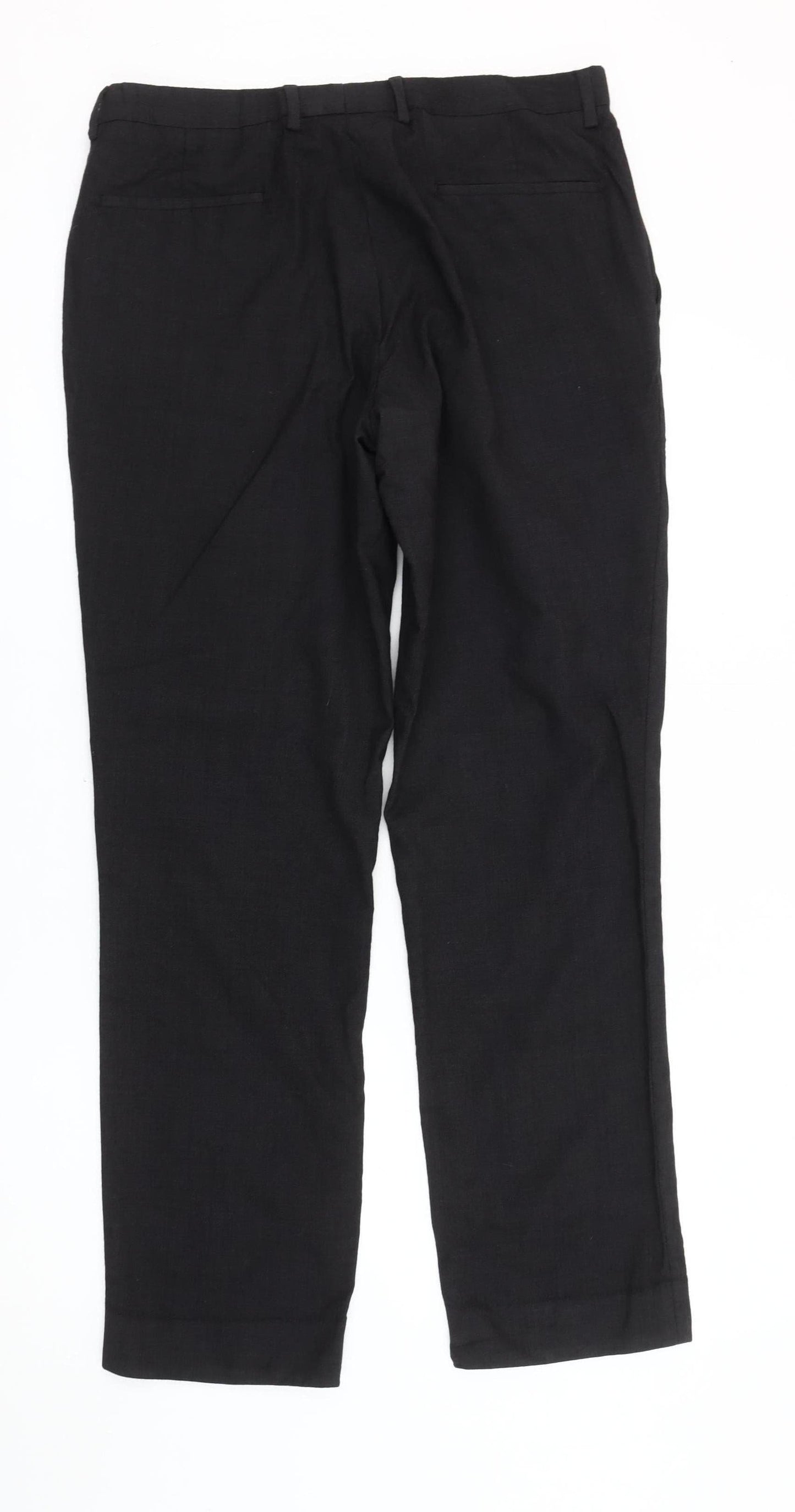 T.M Lewin Mens Black Slim Fit Linen Dress Trousers 36R