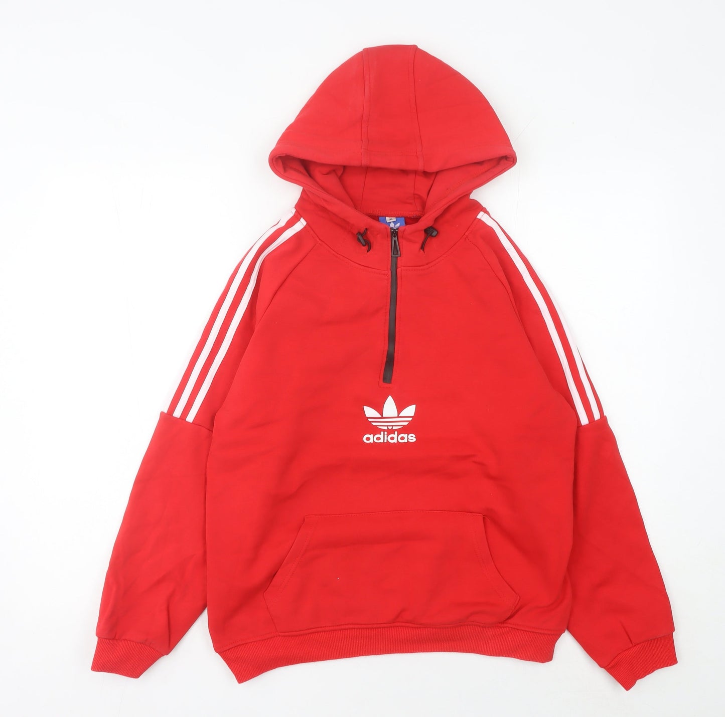 Adidas Womens Red Hoodie Sweatshirt UK 16 XL 1/2 Zip Cotton