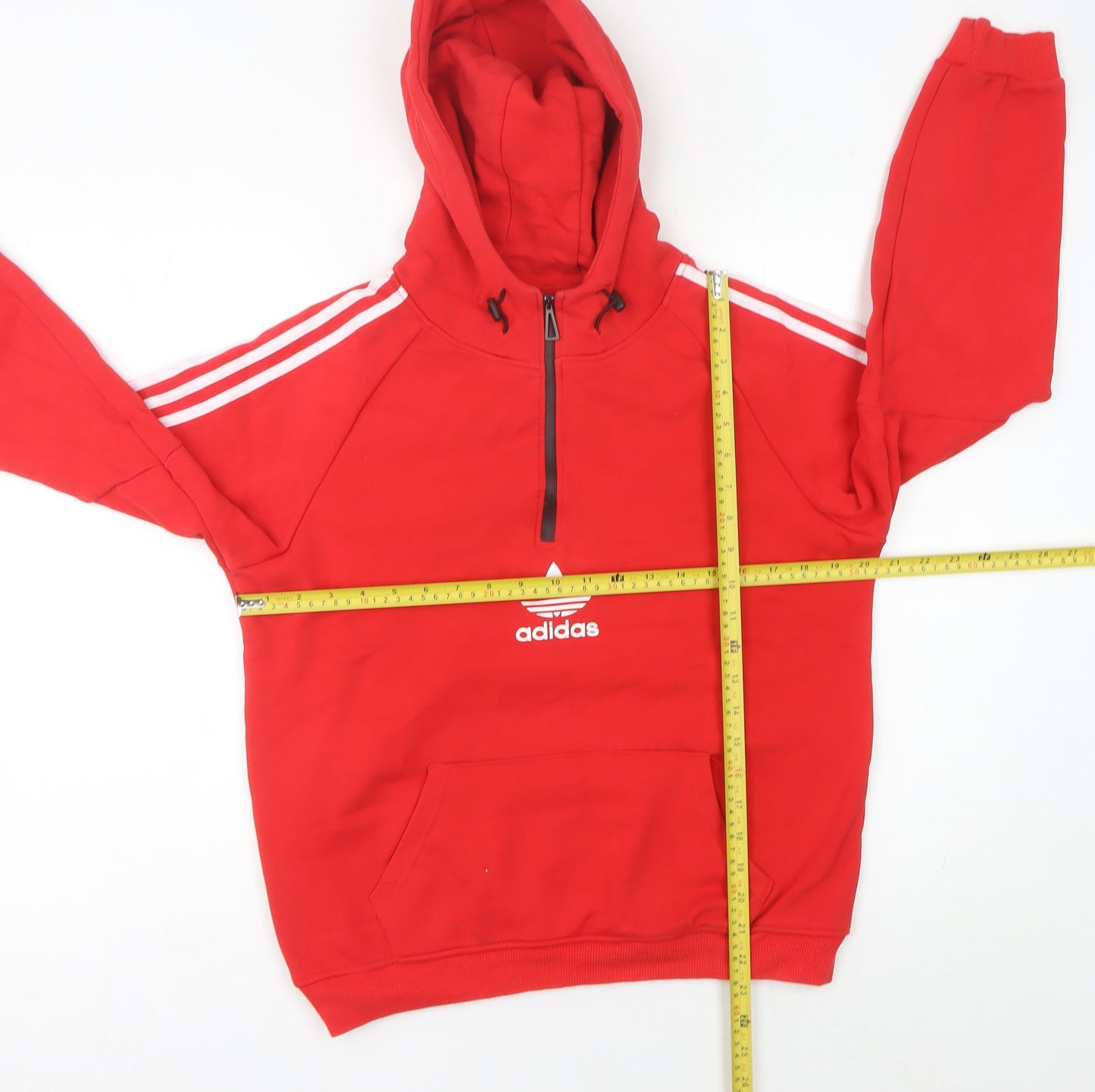Adidas Womens Red Hoodie Sweatshirt UK 16 XL 1/2 Zip Cotton
