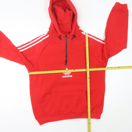 Adidas Womens Red Hoodie Sweatshirt UK 16 XL 1/2 Zip Cotton