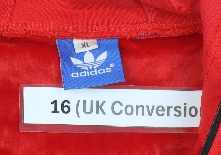 Adidas Womens Red Hoodie Sweatshirt UK 16 XL 1/2 Zip Cotton