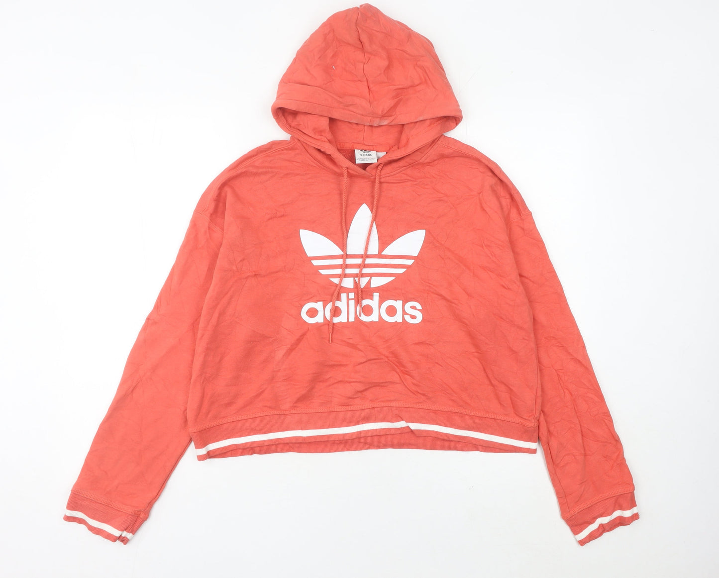 Adidas Womens Orange Pullover Hoodie Size 12 Logo Sportswear