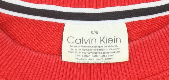 Calvin Klein Women’s Red Sweatshirt Small Logo Crew Neck Cotton Blend