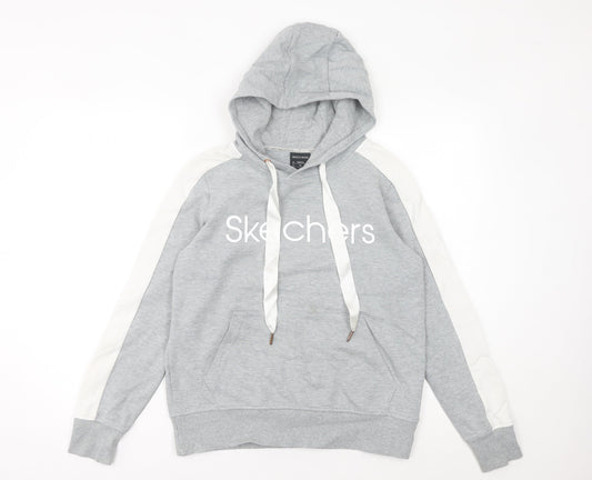 Skechers Womens Grey Hoodie Size 8 Pullover Logo Hooded Sweatshirt