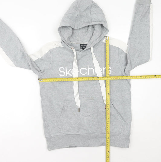 Skechers Womens Grey Hoodie Size 8 Pullover Logo Hooded Sweatshirt