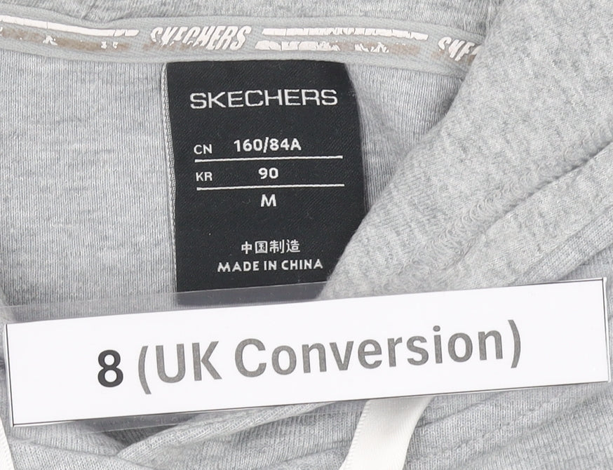 Skechers Womens Grey Hoodie Size 8 Pullover Logo Hooded Sweatshirt