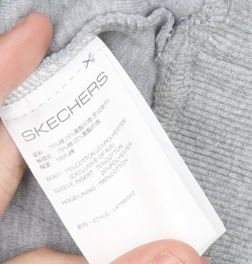 Skechers Womens Grey Hoodie Size 8 Pullover Logo Hooded Sweatshirt