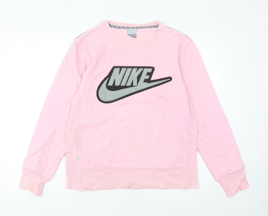 Nike Womens Pink Sweatshirt Size 10 Crew Neck Logo Pullover