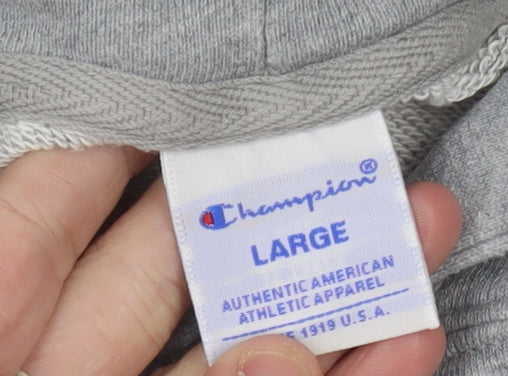 Champion Unisex Grey Pullover Hoodie Large Logo Athletic Sweatshirt