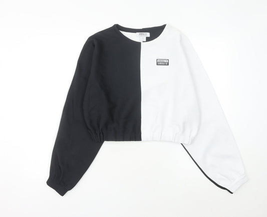 Adidas Women’s Black White Colourblock Sweatshirt UK 8 Logo Crew Neck