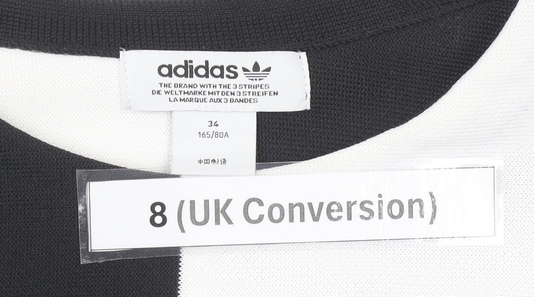 Adidas Women’s Black White Colourblock Sweatshirt UK 8 Logo Crew Neck