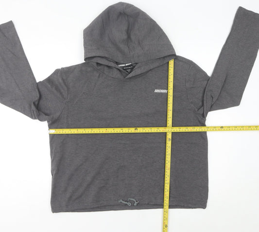 Skechers Womens Grey Hoodie Size 12 UK Pullover Long Sleeve